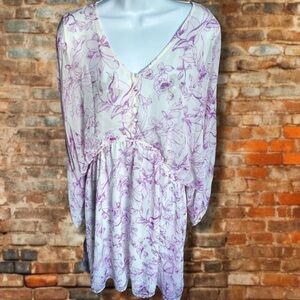 NWT PURPLE & WHITE Floral Chiffon Dress
